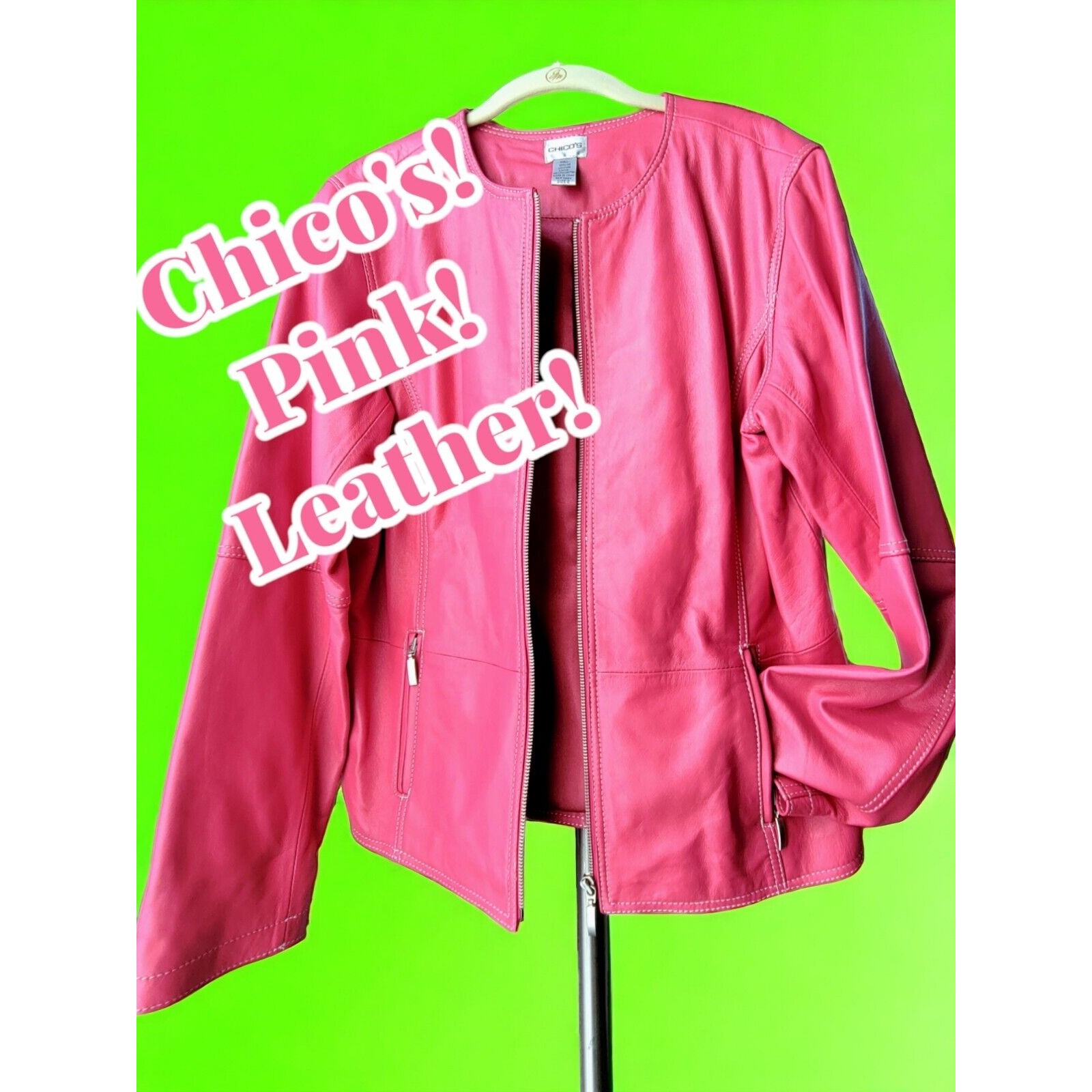 Chico's Barbie Pink Genuine Leather Jacket In Size L (2) Barbiecore!